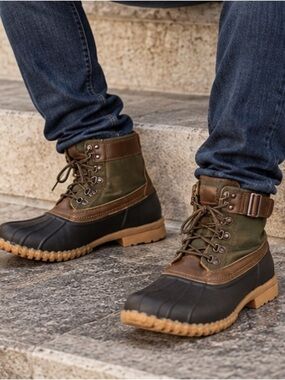JBU Olive Green & Brown Waterproof Duck Boots 6.5